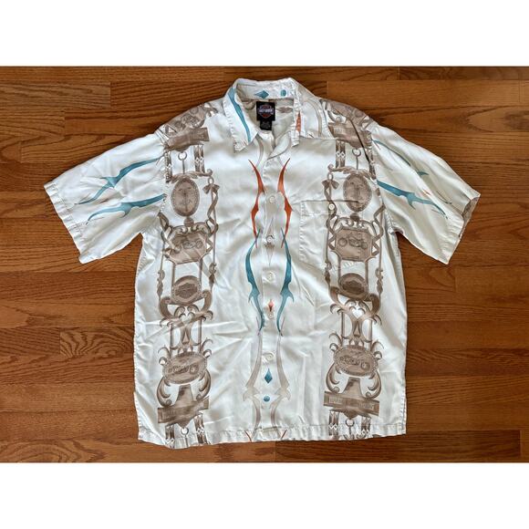 Harley-Davidson Other - Vintage Harley-Davidson 100% Silk Button Up Short Sleeve Shirt- White- Men's M